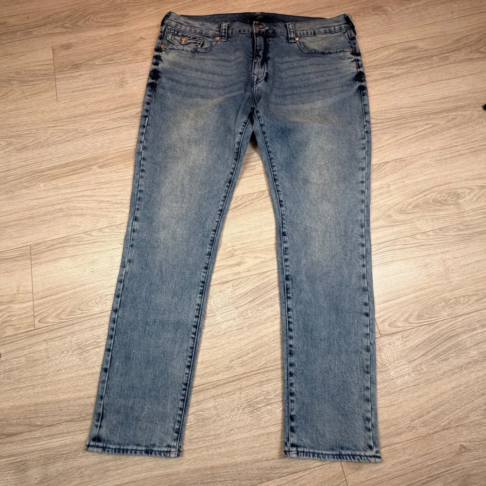 True Religion Rocco‎ Relaxed Skinny Jeans Medium Blue Flap Pocket Mens 38 107202